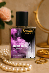 Secret Bloom by Scenteria Scents perfume bottle inspired by Romance by Rasasi, an elegant floral-woody-musk fragrance for women in Pakistan